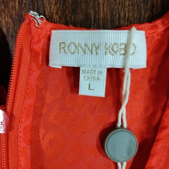 Ronny Kobo Wrap Boho 80s Glam Whimsy Estelle Asymmetric Satin-Jacquard Dress L - Picture 9 of 14